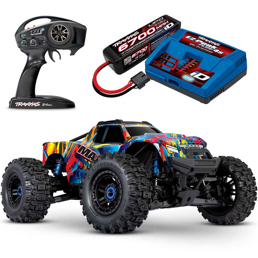 Traxxas Maxx 4S RTR Brushless 4x4 RC Monster Truck with WideMAXX LiPo Combo Package (89086-4)